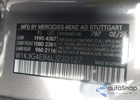 2020 Mercedes-Benz A 220 из США, поврежденный, VIN W1K3G4EB6LJ220127